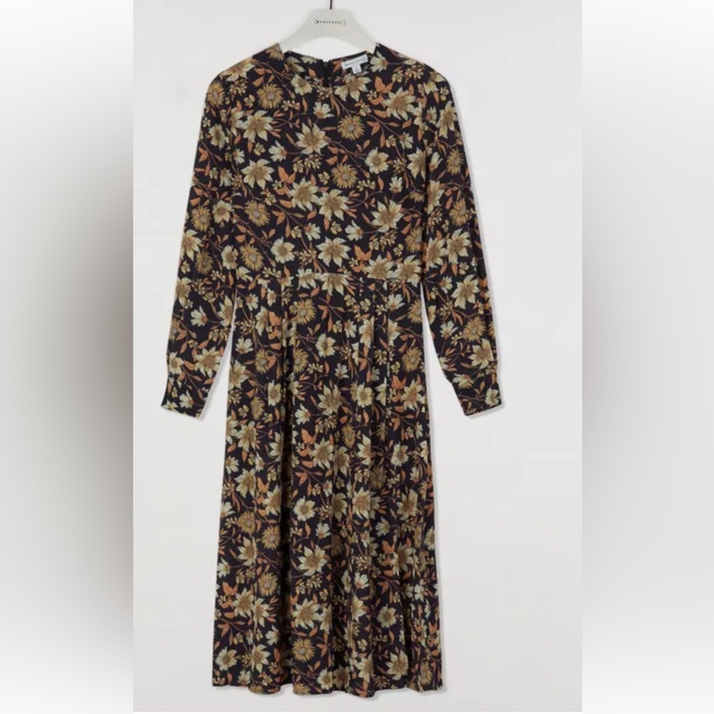 Warehouse Autum Daisy midi long Sleeve Dress - Picture 1 of 7